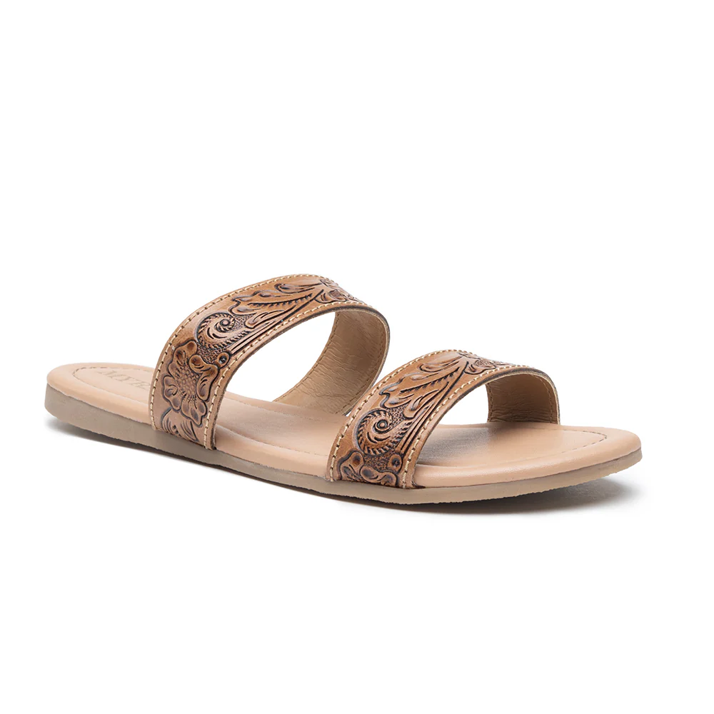 9229-myra-terra-trails-tan-leather-flats-for-women-handtooled-ranch-sandals-with-open-toe-ease-for-everyday-comfort-1.webp