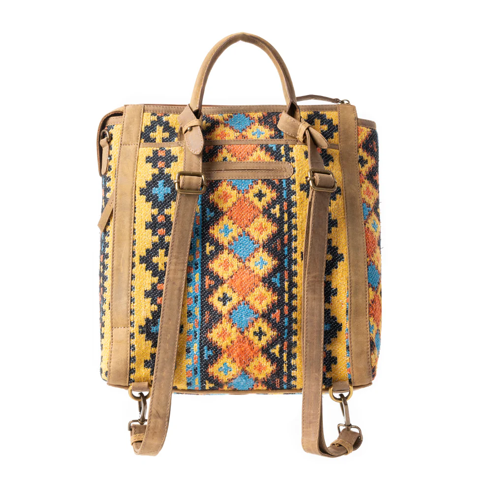 Navajo Loom Rug Leather Backpack in Desert Amber